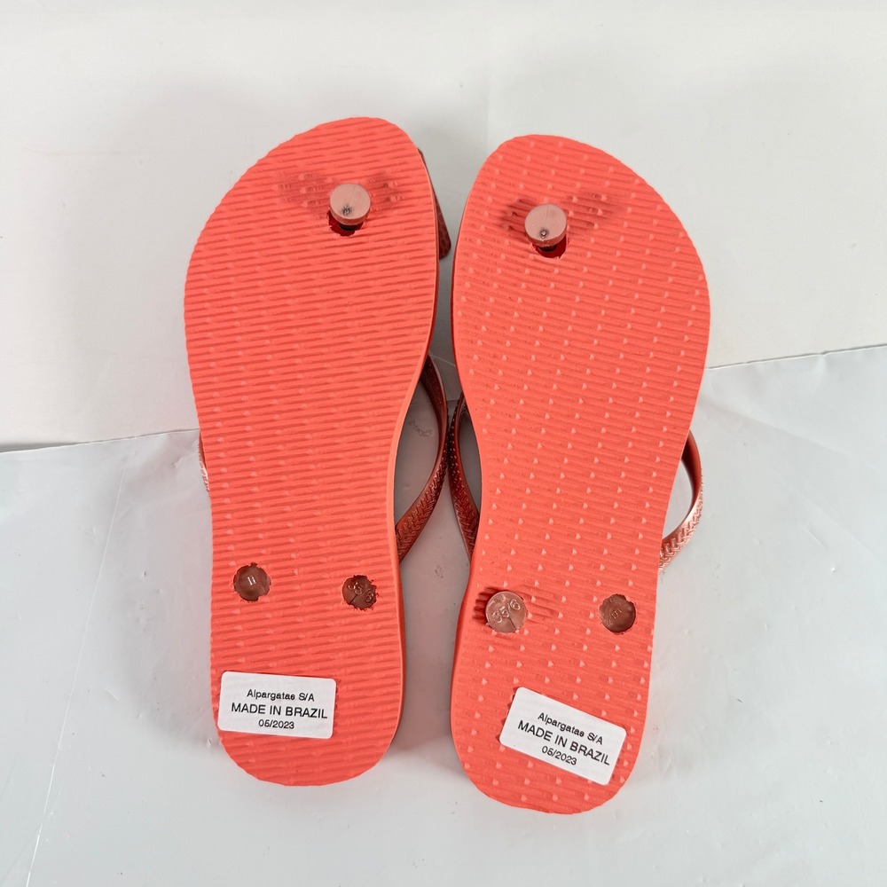 Havaianas Slim Floral Cheetah Salmon Pink Flip Flop Sandals Size 6 New - Picture 2 of 7